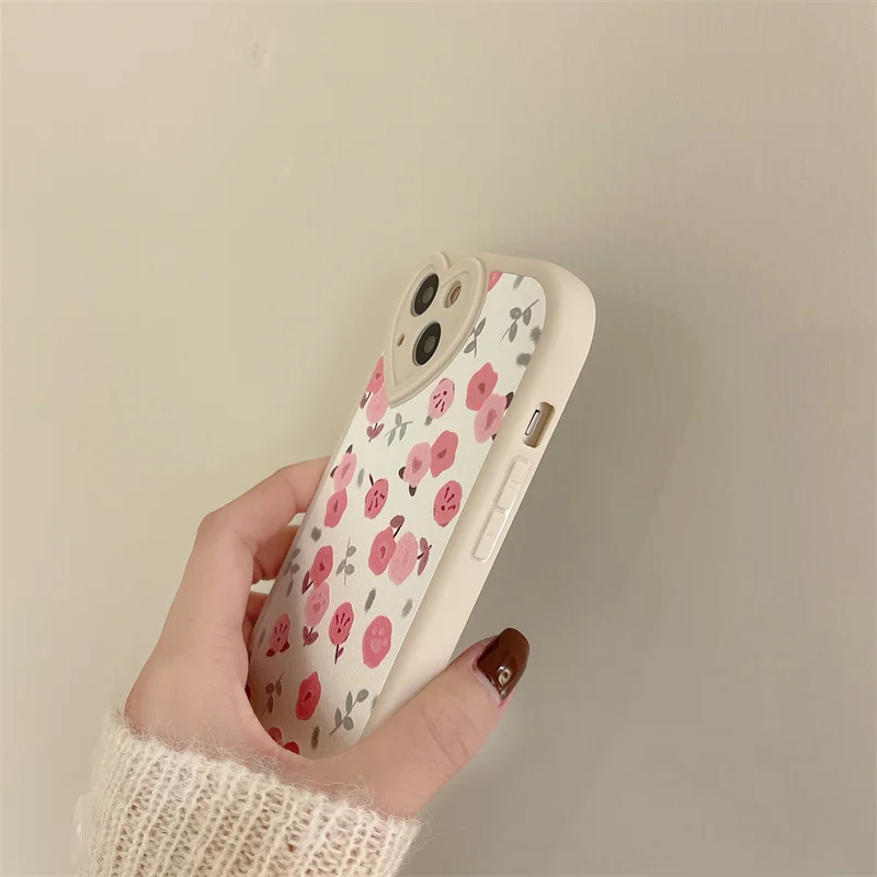 Cute Pink Flower Phone Case For iphone 13 12 11 Pro Max 7 8 plus X XR XS Back Cover Fashion Leather Soft Protective Cases | Мобильные