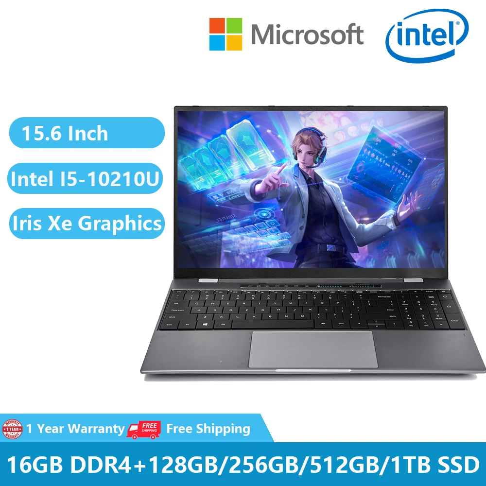 

Gaming Notebook Metal Office Business Laptop Computer PC 10the Gen Intel I5 10210U Graphics Card DG1 15.6" 16GB +1TB WiFi Camera