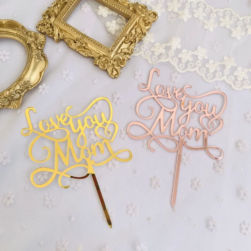 

Acrylic Love You Mom Cake Topper for Happy Mother`s Day Mother`s Birthday Cake Decor Toppers Gold Rosegold Toppers