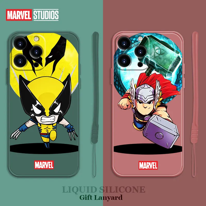 

Marvel Cartoon Wolverine Thor Silicone Trend Liquid Case for Apple iPhone 11 12 13 Pro Max 7 8 Plus SE XS Mini i11 Fashion Bag
