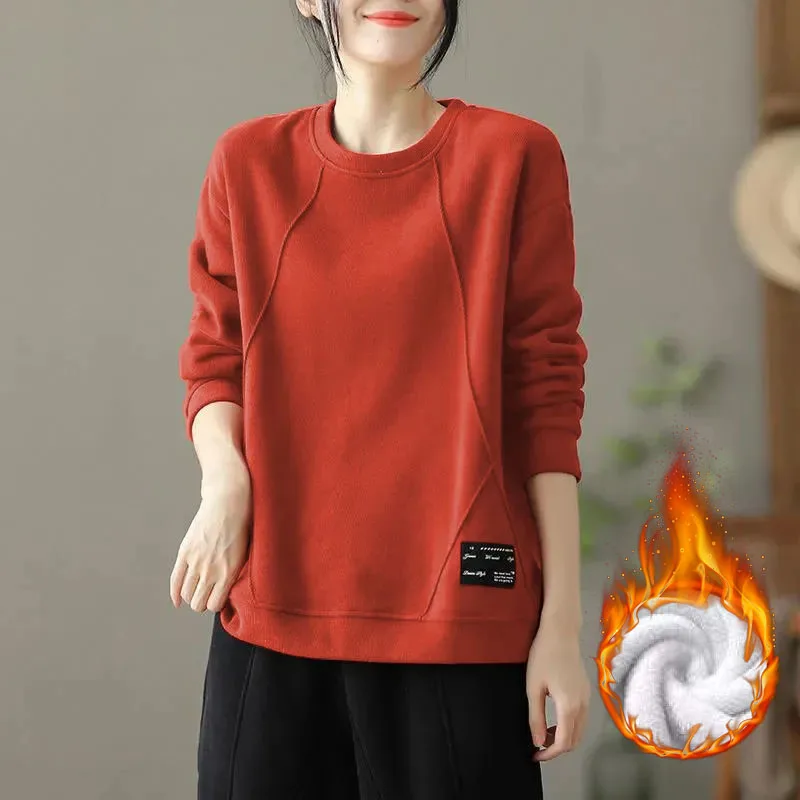 Корейский Женский свитшот с плюшевой подкладкой зимние осенние толстые