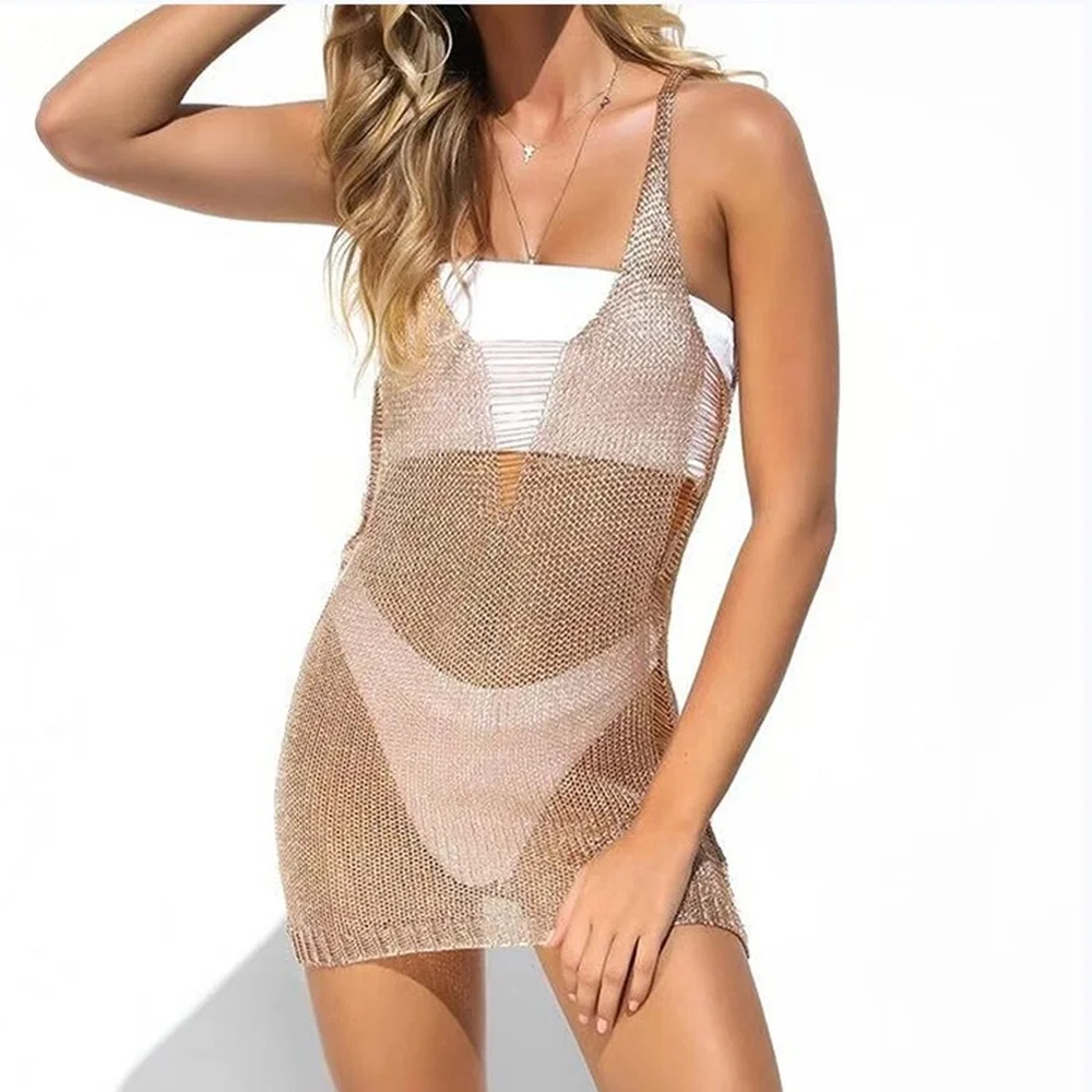 

Dress Summer Women's Clothing Short Ball Gown Bikini Cover Up Sexy Hollow Out Tight Hip Wrap Knitted Mini Dress Y2k Cheap Traf