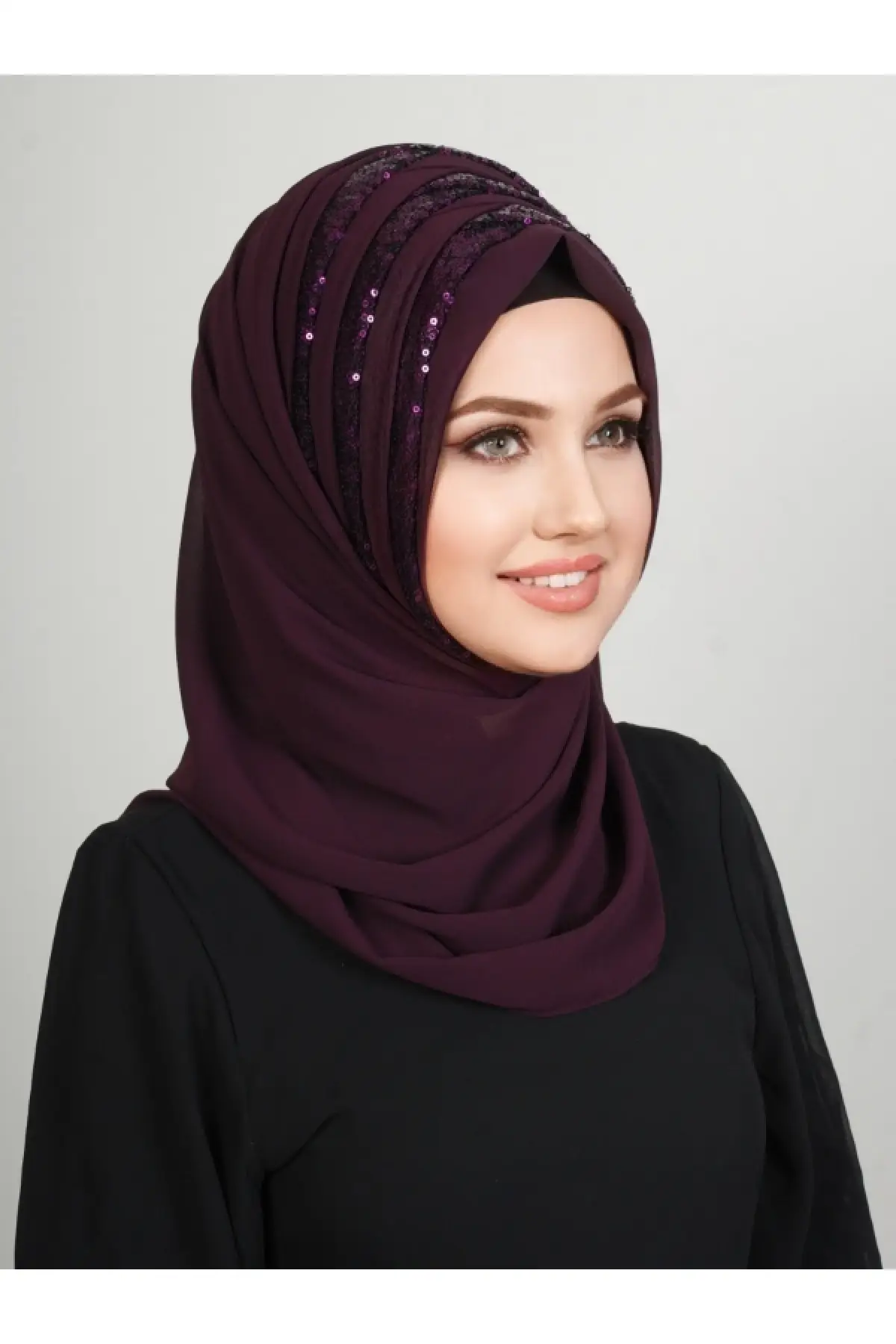 Блестящий современный готовый хиджаб сливового красного цвета Красота Макияж