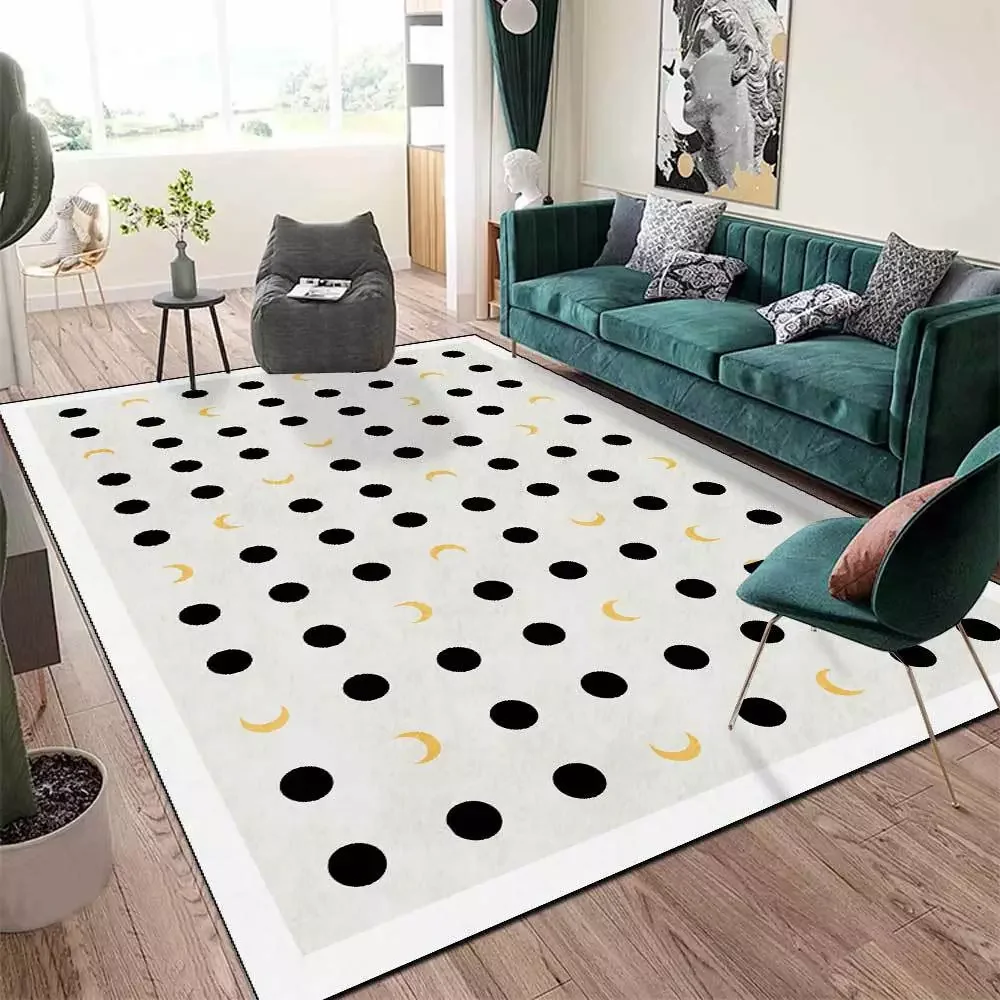 

Kiss Modern Black Dot Moon Fluffy Carpets For Living Room Home Decor Rugs Thicker Comfortable Floor Mat Salon Decoration