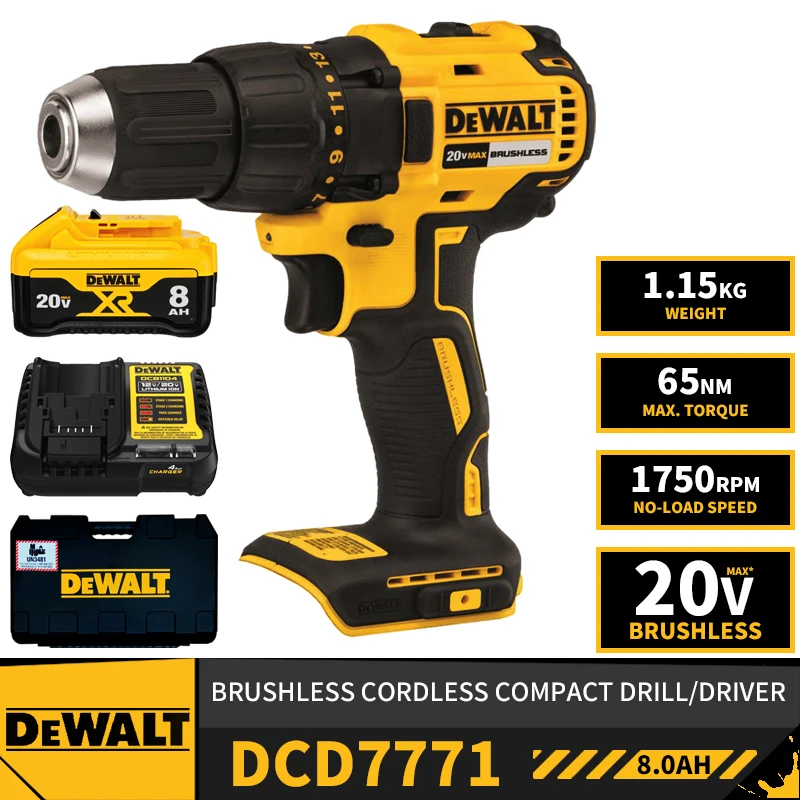 DEWALT DCD7771 набор бесщеточных беспроводных компактных дрелей 20 в электрическая отвертка литиевые инструменты 1750 об/мин с зарядным устройством