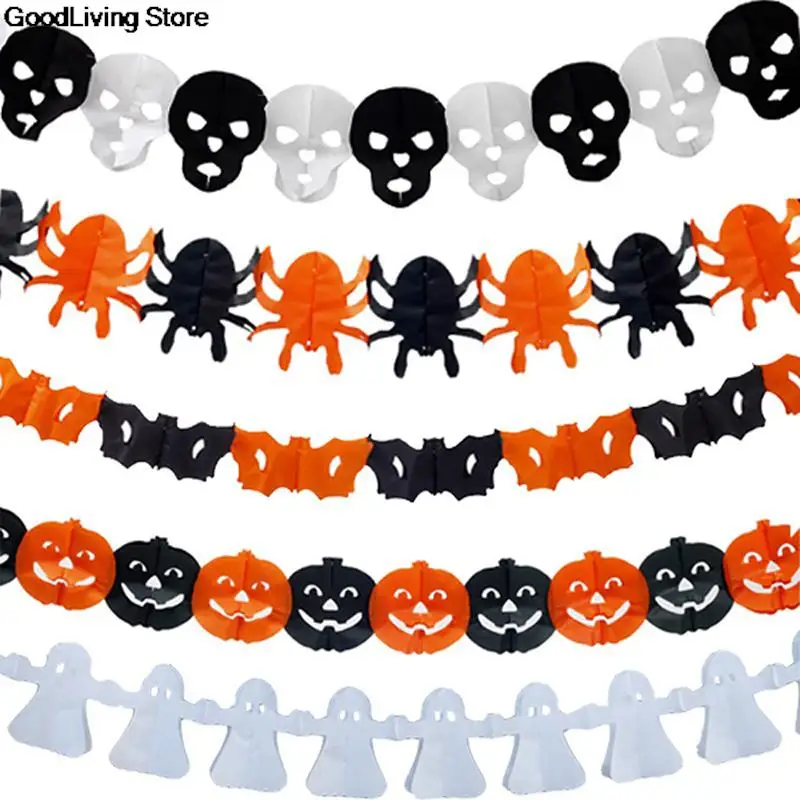 

3 Meter Halloween Hanging Garland Bunting Bat Pumpkin Ghosts Spider Paper Banner Halloween Party Decorations Horror Props