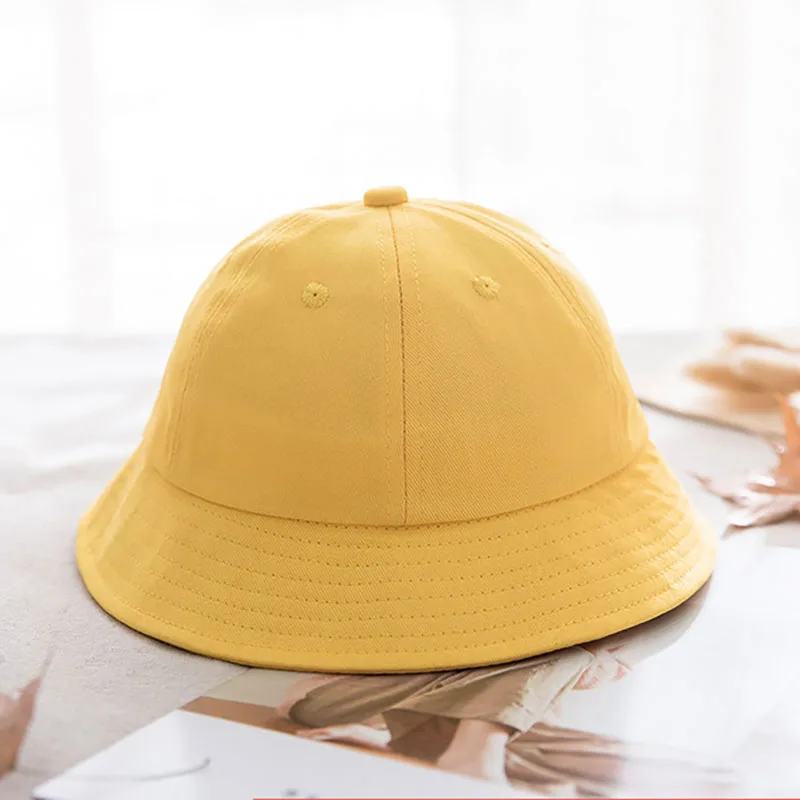 

Korean Fashion Yellow Bucket Hats Boys Girls Outdoor Sun Hats Children Caps with Windproof Rope Kids Accessories 1-7years Old