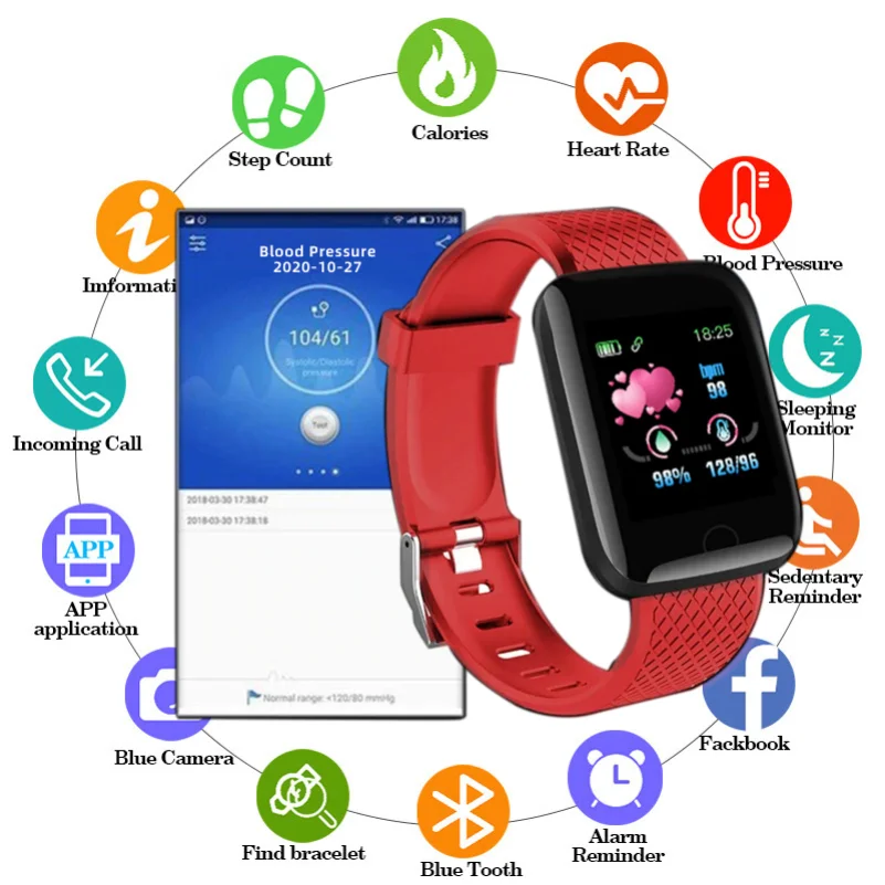 

Smart Watch IP67 Message Call Reminder Sport Smartwatch Heart Rate Monitor Alarm Men Women Clock for Android 116PLUS