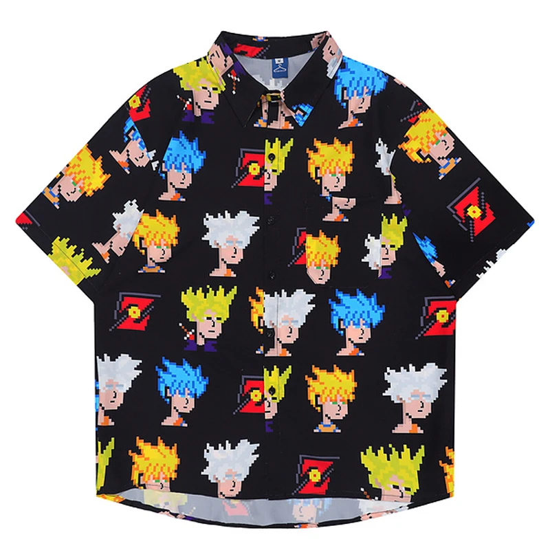 

Men Oversize Hawaii Casual Short Sleeve Tropica Shirt Tops 2022 SS Unisex Rrtro Harajuku Cartoon Avatar Printed Couple Shirts