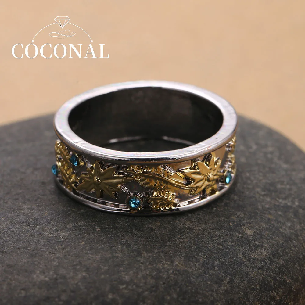 

COCONAL Trendy Plant Blue Zircon Rings For Women Punk Vintage Style Creative Accessories Female Personality Popular Jewelry