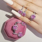 2 шт. в лоте; 925 стерлингового серебра комплект ювелирных изделий, кольцо для помолвки, круглые серьги-гвоздики в виде капель с кристаллами в форме свадебный подарок на Новый Год Вечерние J4941-pink