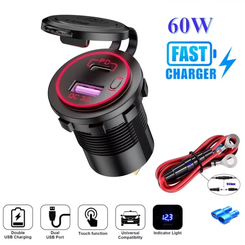 

Зарядное устройство для автомобиля, 60 Вт, USB Тип C/QC 3,0