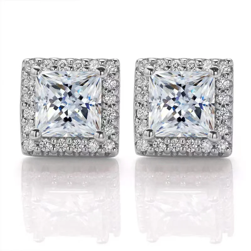Trendy 4.5mm D Color VVS1 Princess Square Moissanite Stud Earrings Women 925 Sterling Silver Plated White Gold Anniversary Gift