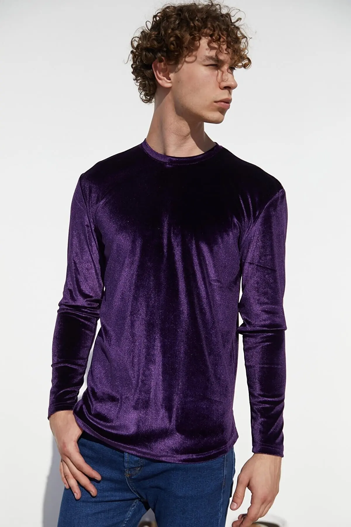 

Men's Velvet Long Purple Sweatshirt Top Trend Fashion Sweatshirts For Men Streetwear 55770117