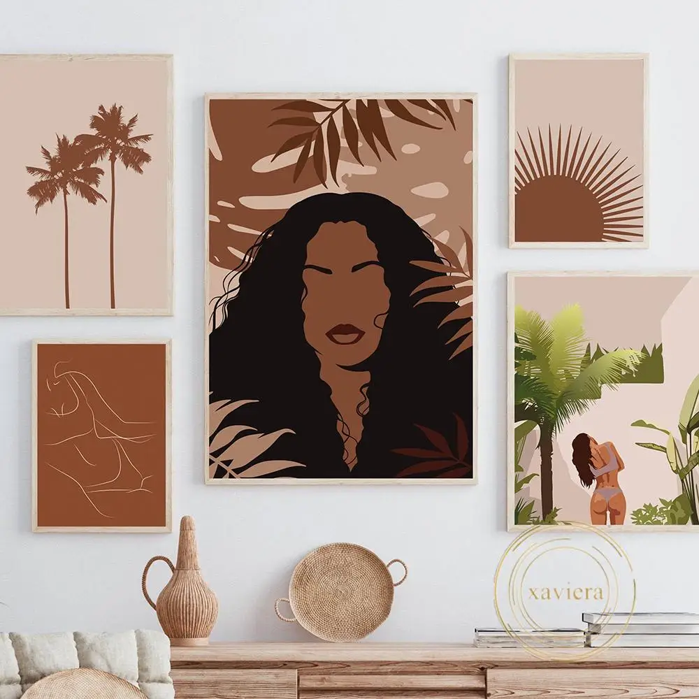 

African American Wall Art Pictures Boho Gallery Canvas Painting Black Woman Summer Female Poster Nordic Home Decor Living Room