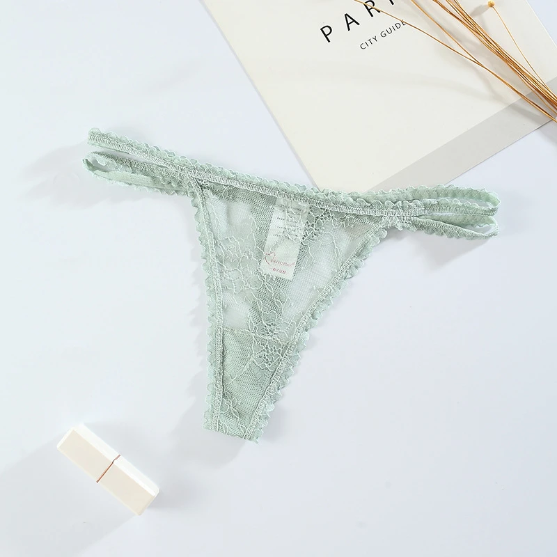 

Double slit thin strap sexy temptation lace ladies panties pure color transparent dream thong panties comfortable thong A19319
