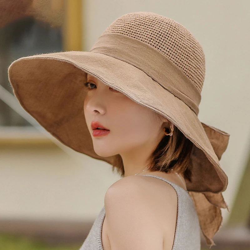 

Fashion Women Panama Hats for Women Wide Large Brim Beach Sun Hats with Fashion Solid Visor Hat Straw Cap Female Bucket Hat