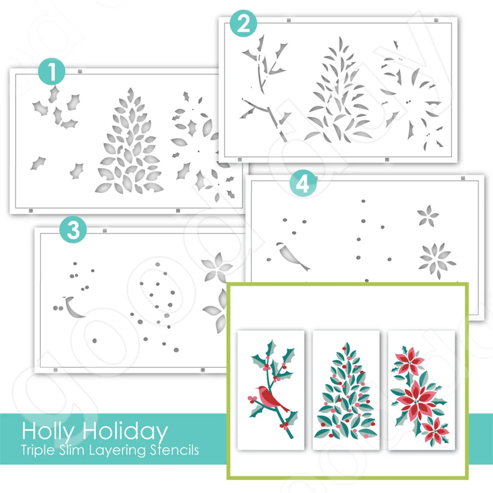 

New 2022 Holly Holiday Layered Production Stencil Scrapbook Diary Decoration Embossing Template Diy Greeting Card Handmade