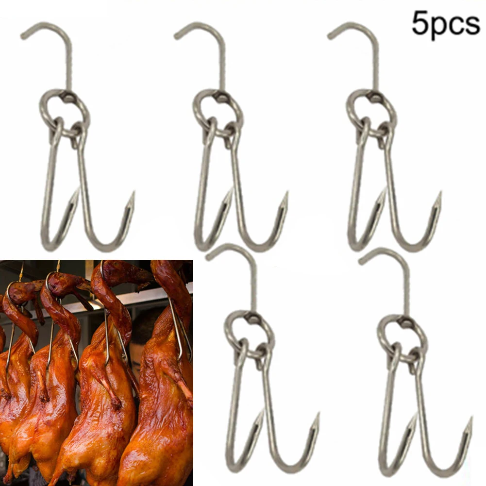 

5 Pcs Hooks Duck Butcher Meat Processing Drying Smoking Hanger Stainless Steel Drying Cooking BBQ Sausage Hams Duck Hooks