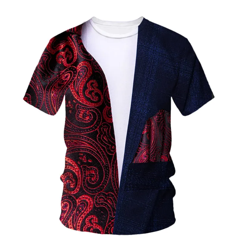 

Fashion Trend Fake Two Suits Men's T-Shirt Brand Creative 3d Printed O Collar Shirt Short Sleeve Street Wear Plus Size Clothing