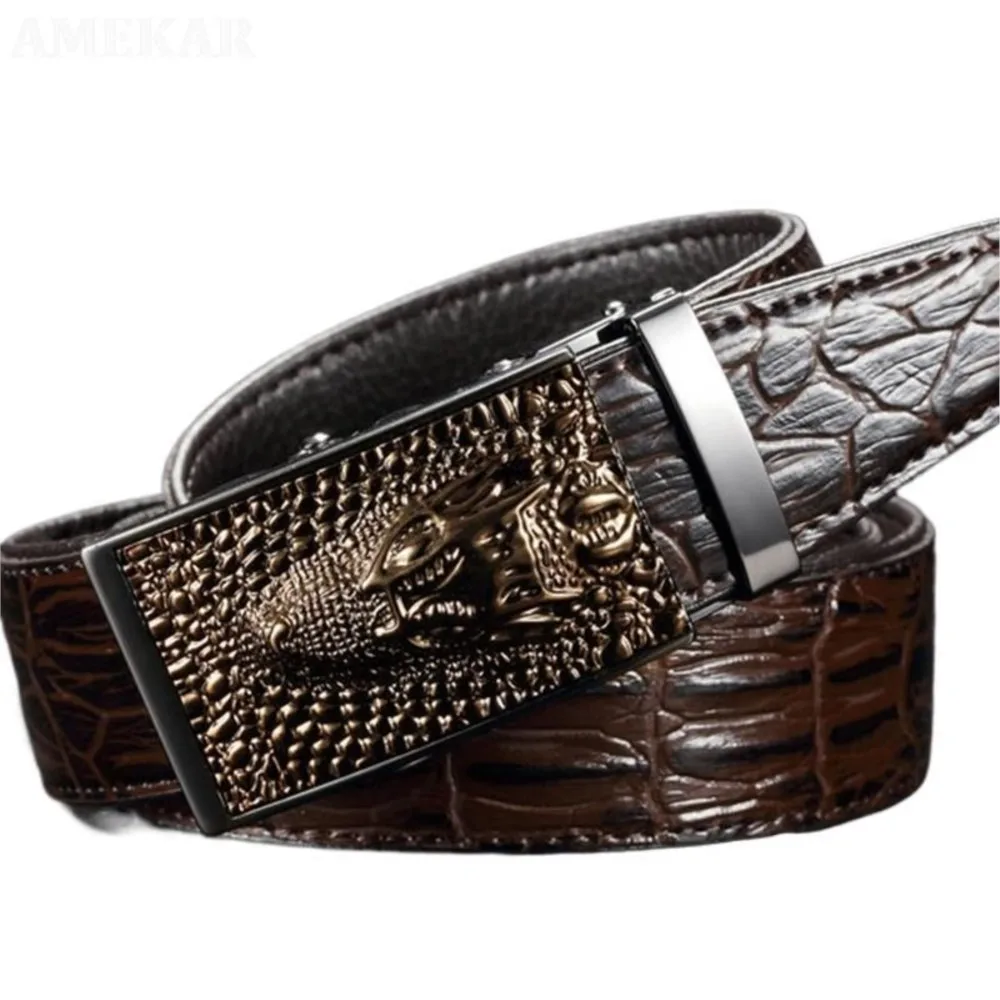 Luxury Cow Leather Belts For Men Alligator Pattern Automatic Buckle Men 's Belt Original 2022 Full Grain Leather Belts For Men