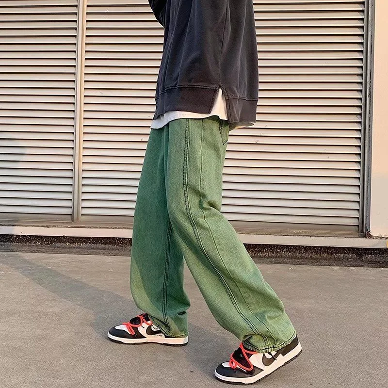Green Baggy Jeans Men Fashion Retro Casual Straight Jeans Men Japanese Streetwear Hip Hop Loose Denim Pants Mens Trousers S-5XL
