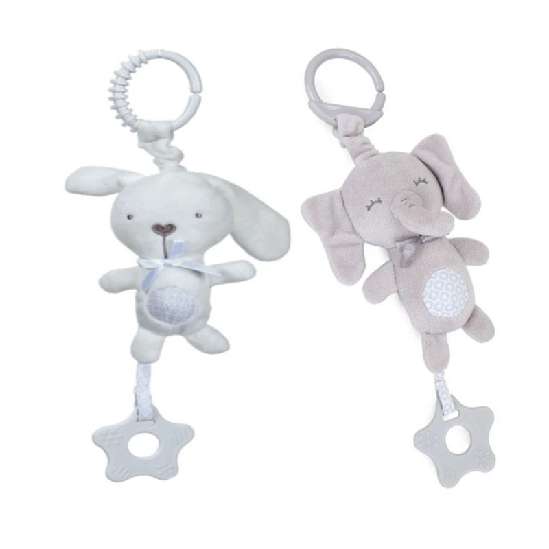 

M76C Cartoon Animal Shake Bell Pendant Plush Elephant Rabbit Cute Rattle Windchime for Newborn Baby Grab Ability Training Toys