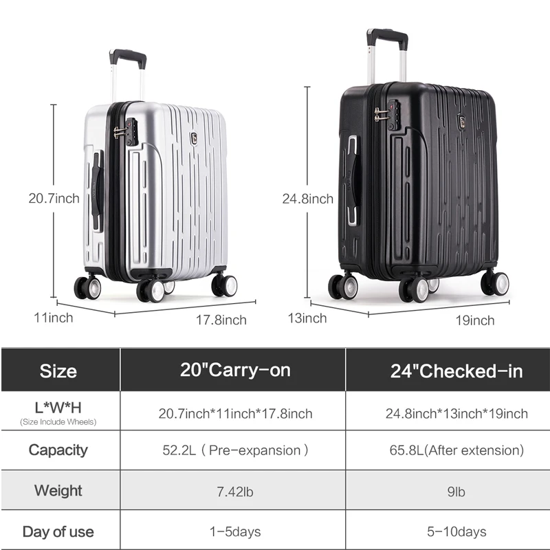 OIWAS Travel Suitcase Travel Bag 20/24/26/28 Inch Carry On Hand Luggage Rolling Wheel with USB Port for Men Women Small Suitcase