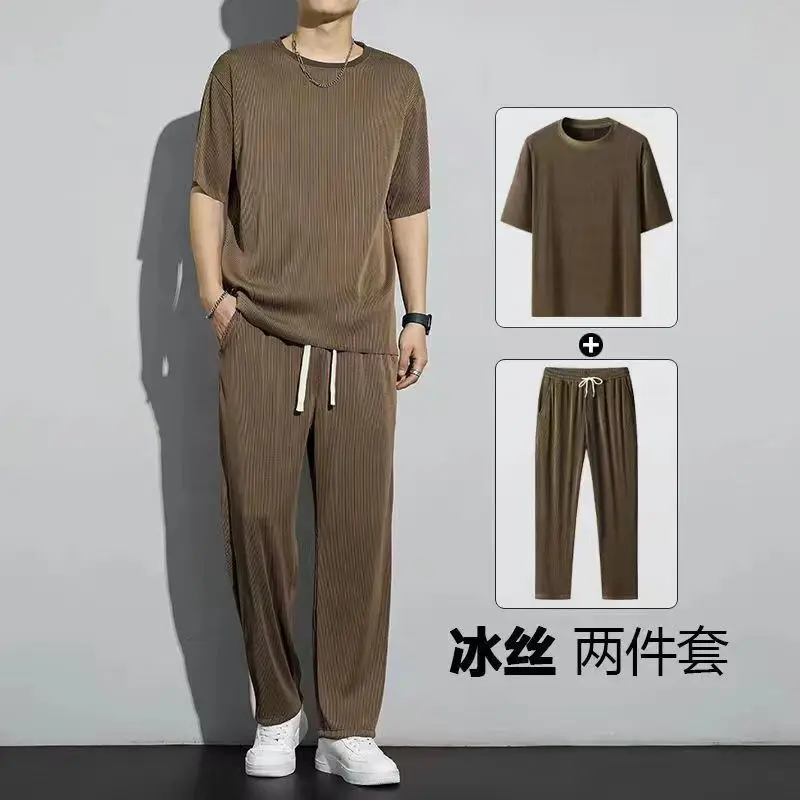 Sports Suit Men's Summer Thin Style Casual Tide Brand Men's Short Sleeve Trousers 2-piece Set Ropa Para Hombres Men's Clothing