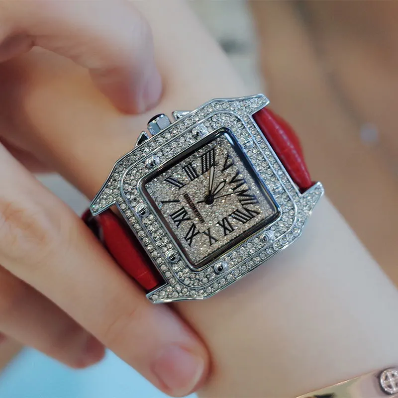 

Mobangtuo Women Quartz Watch Square Case Diamond Orologio with Roman Numeral Number Dial Luxury Clock Ladies Vintage Wristwatch