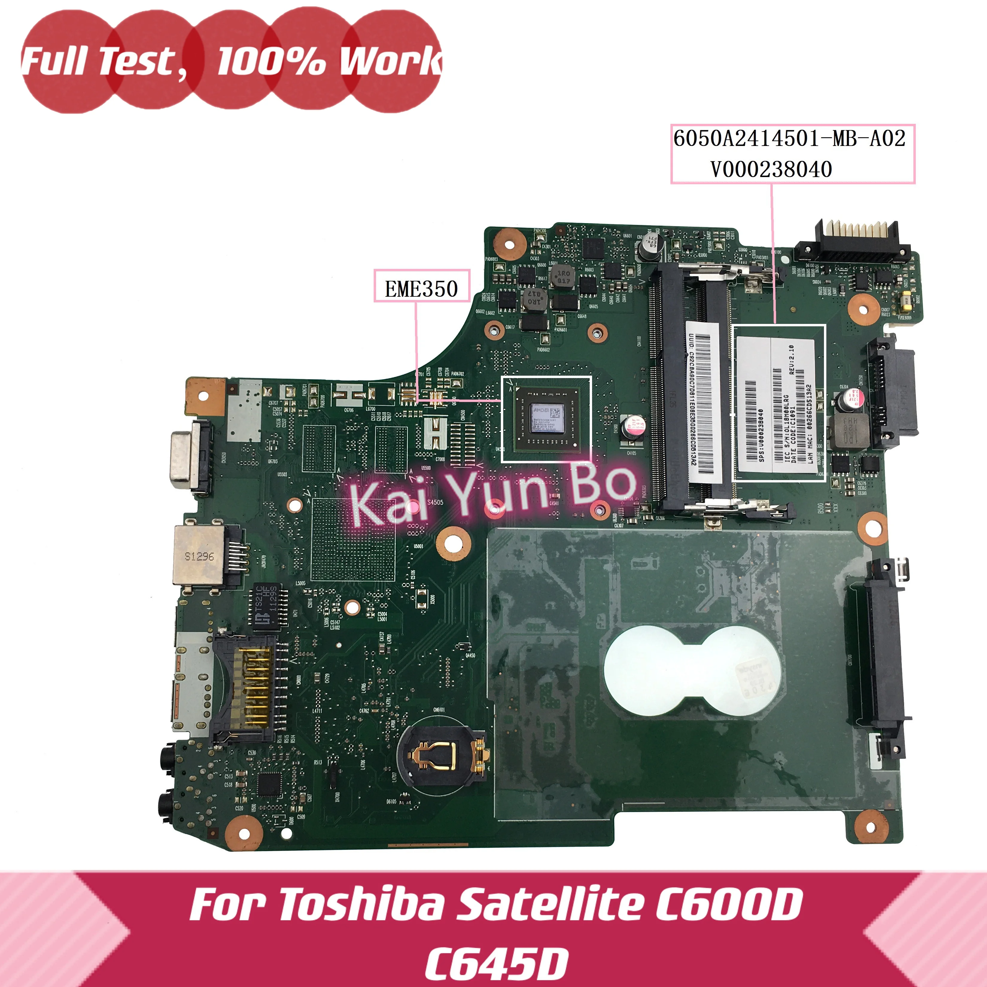 

Материнская плата 6050A2414501-MB-A02 V000238040 для ноутбука Toshiba Satellite C600 C600D C645 C645D материнская плата для ноутбука 6050A2414501 EME350 DDR3
