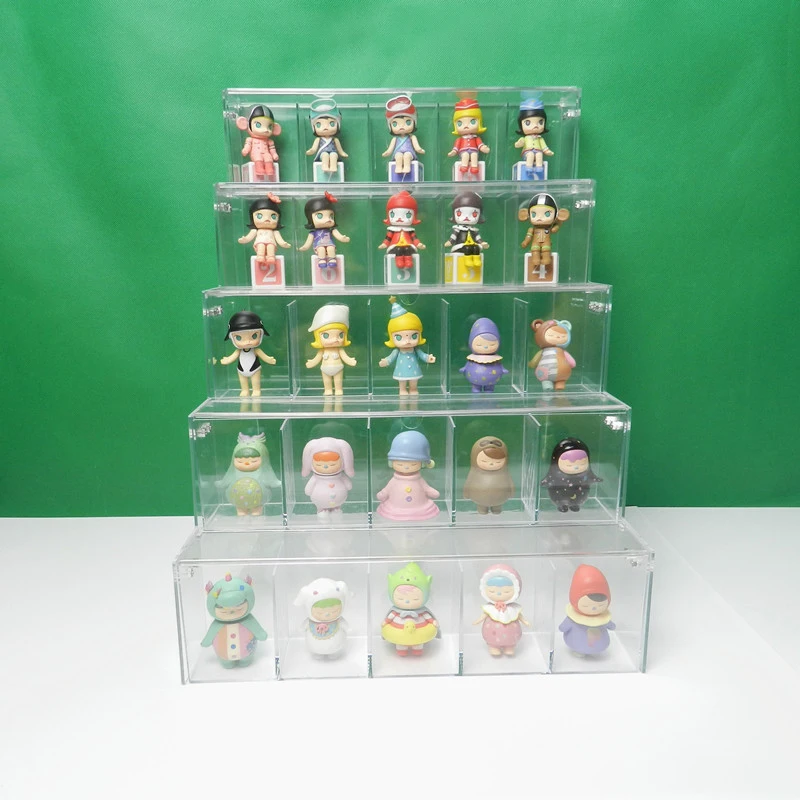 

1-5 Step Acrylic Display Stand With Storage Box For Amiibo Figures,Doll,Lego,Model; Blind Box Dustproof Partition Display Rack