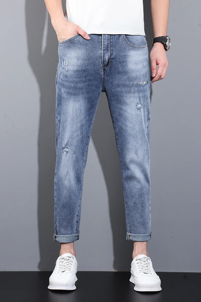 Spring/summer 2022 Thin Jeans Men's Straight Leg Slacks Washed Versatile Harlan Pants Trend Nine Pants