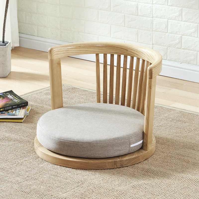 With Armrests  Back Support Asian Traditional Floor Tatami  Armchair Solid Ash Wood
