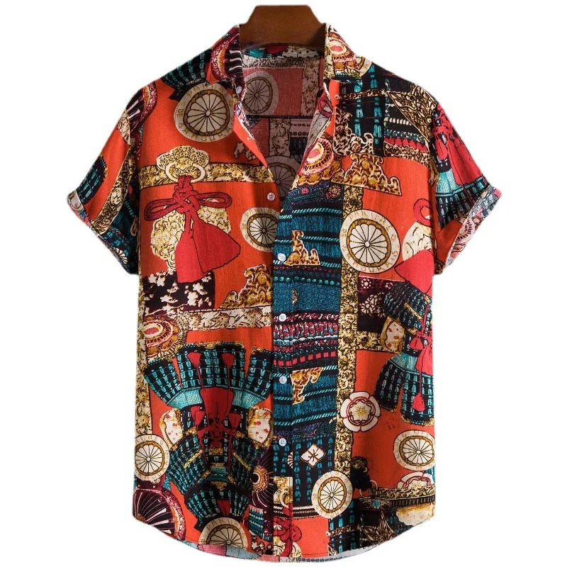

Men Cotton Linen Shirts Short Sleeve Hawaiian Shirt Floral Loose Casual Summer Top Hawaii Holiday Beach Shirt Man Blouse Outwear