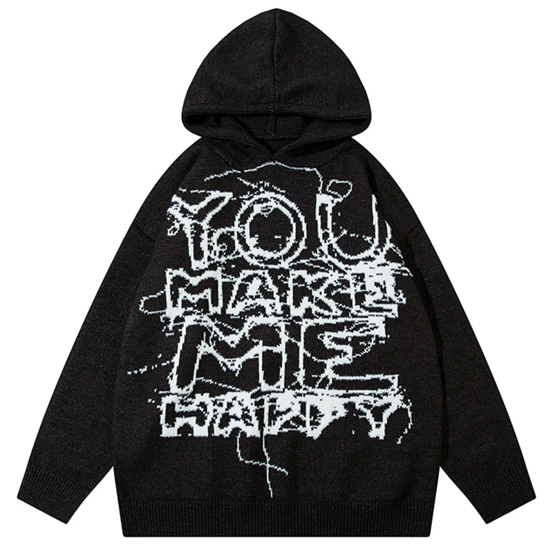 Xpxme American Street Goth свитер с буквенным принтом и граффити в стиле ретро для мужчин