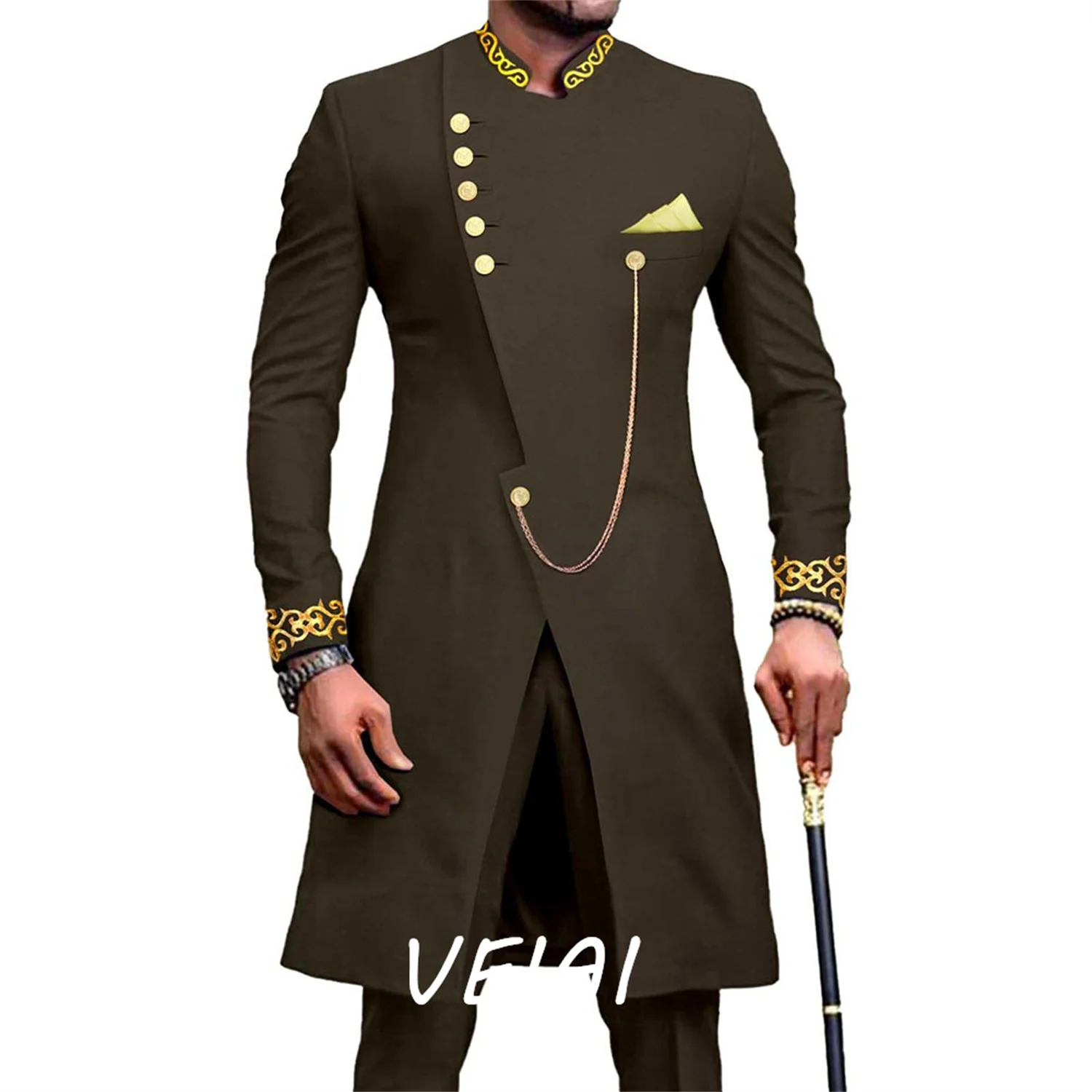 

Мужской Костюм приталенный белый свадебный костюм шафера с воротником-стойкой из двух предметов пиджак брюки вышивка строгий мужской костюм