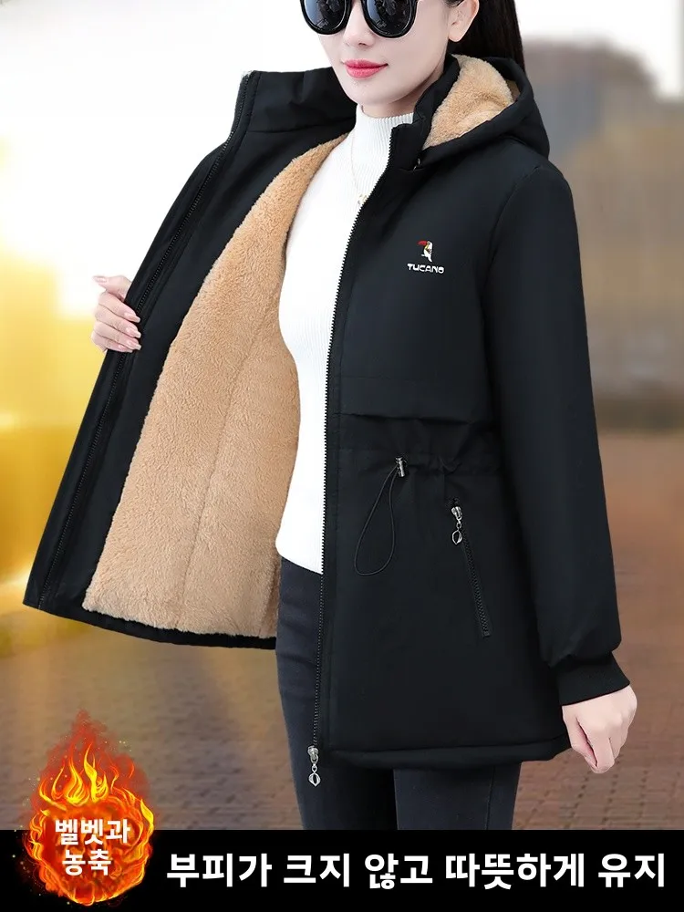 Утолщенная парка на флисовой подкладке Дятел женская зимняя куртка средней