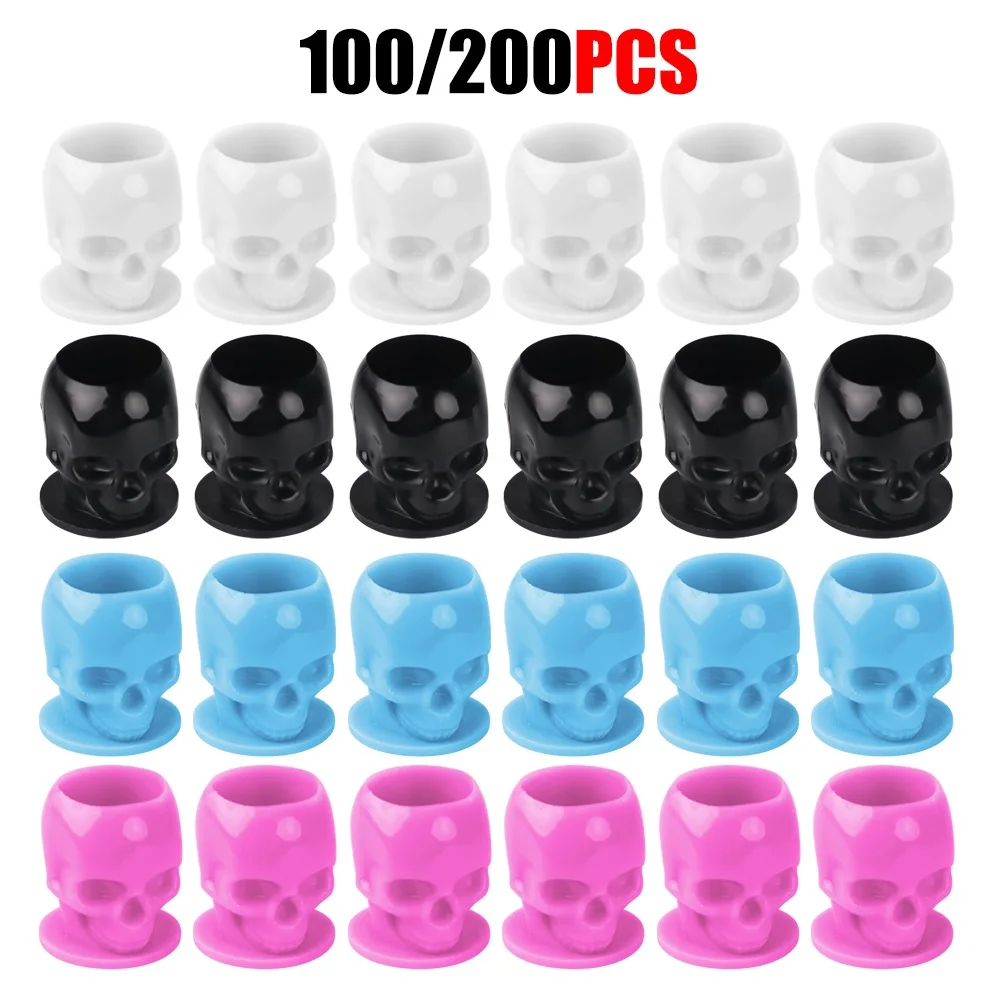 

100/200PC Disposable Tattoo Skull Ink Cups With Base Coloring Cup Permanent Makeup Pigment Holder Container Cap Tattoo Accessory