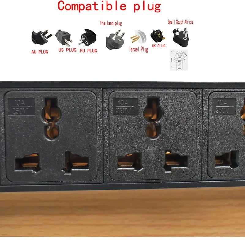 Фото Портативная настольная блокировка питания PDU с универсальными розетками 10А (1-10 AC), с выключателем, защитой от перенапряжения и удлинителем 2 м №2