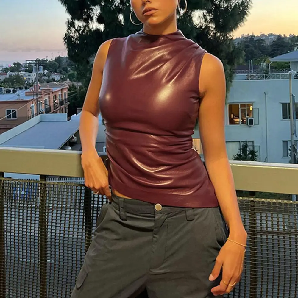 Женский мотоциклетный жилет из искусственной кожи с декоративной молнией на