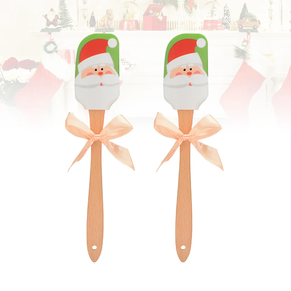 

Spatula Baking Siliconeset Christmas Spatulas Cake Wooden Handle Butter Scraper Cookie Decorating