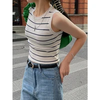 2022 spring round collar stripe vest classic casual slim sleeveless top women y2k clothes ropa mujer female corset