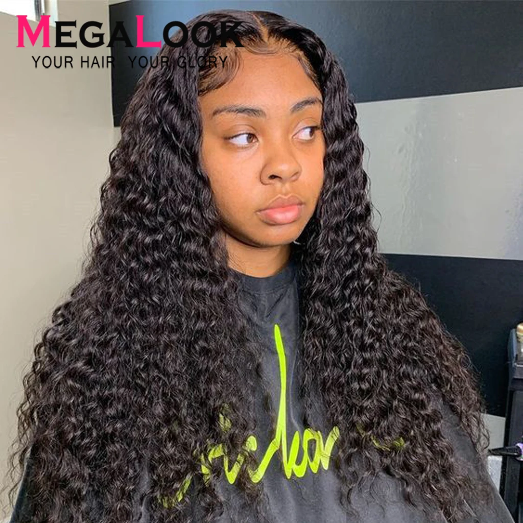 

Brazilian Deep Wave 4x4 Lace Closure Wig 30 Inch MEGALOOK Transparent Lace Human Hair Wigs For Women Glueless Lace Frontal Wig