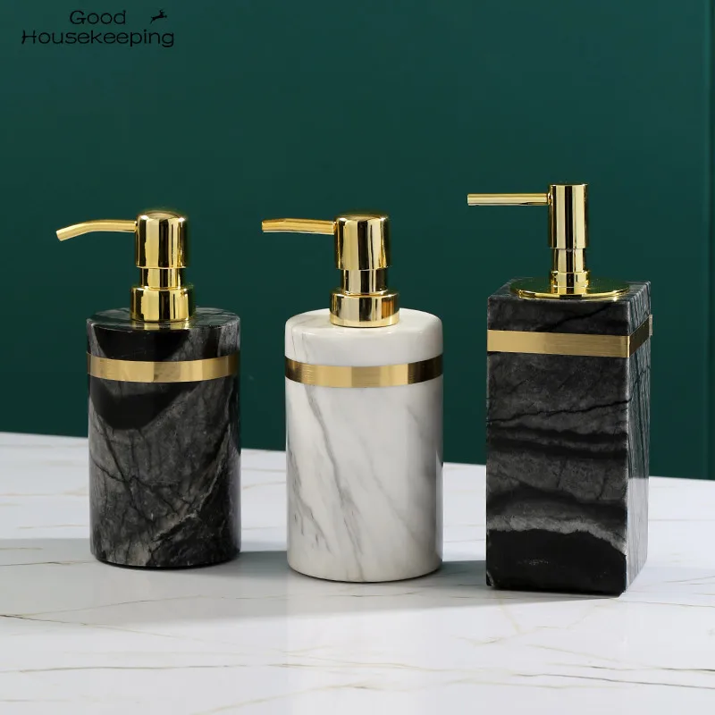 

Liquid Soap Dispenser Marble Bathroom Shampoo Shower Gel Bottle Gold Head Bath Hardware Girl Birthday Presents White/Grey/Green