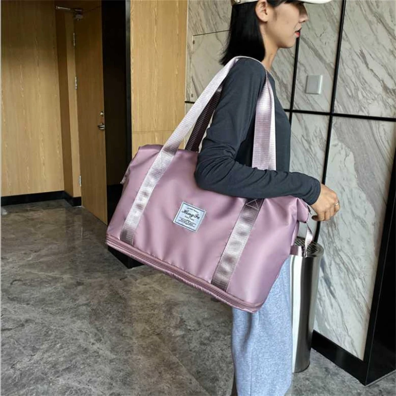 Fashion Women Men Fitness Travel Solid Color Luggage Bag Oxford Cloth Foldable Sports Large Capacity Handbags Female Pack 2022