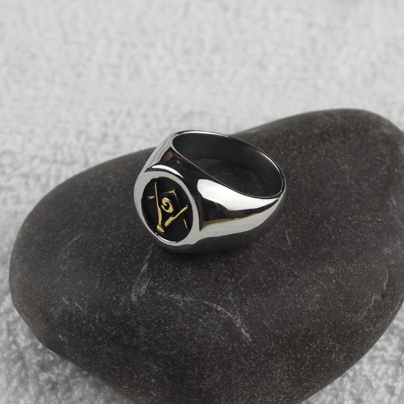 Мужское серебристое и золотистое тисненое масонское кольцо из нержавеющей стали