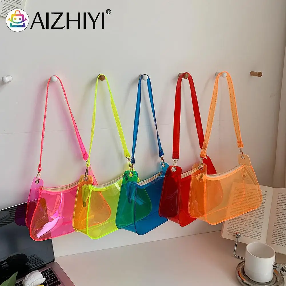 

Fashion PVC Clear Women Handbag Female Transparent Shoulder Bag Ladies Casual Solid Color Simple Underarm Bag Tote Clutch Purse