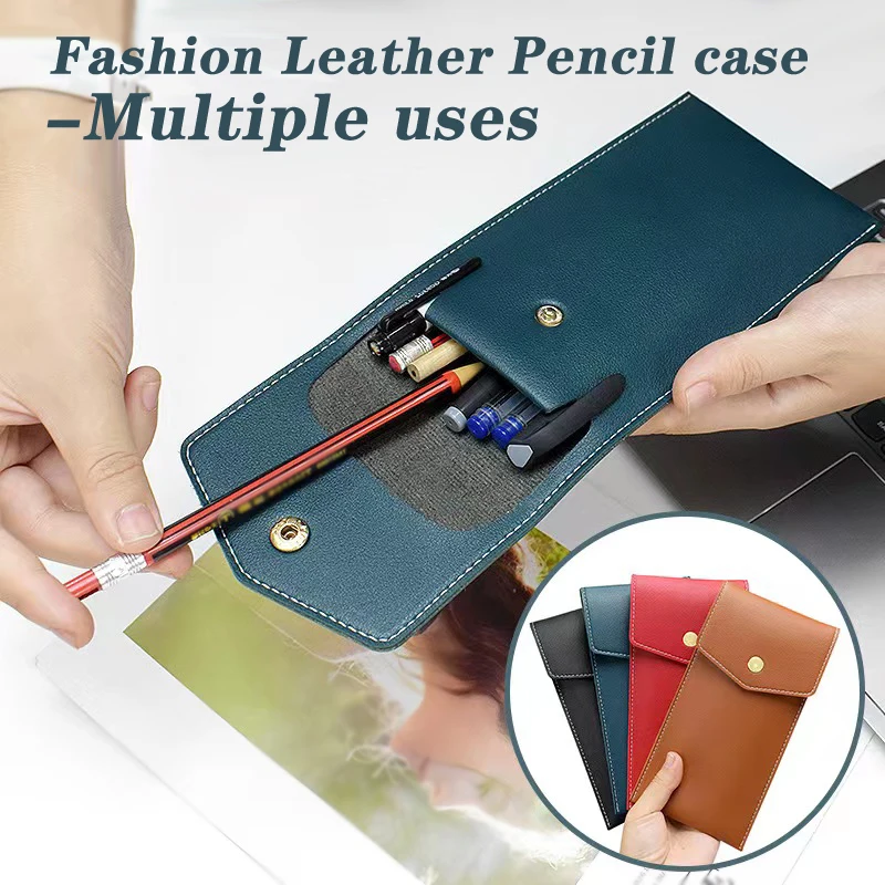Fashion Leather Pencil Case Creative Office Study Stationery Pencil Sundries Accessories  Portable Large Capacity Storage Bag