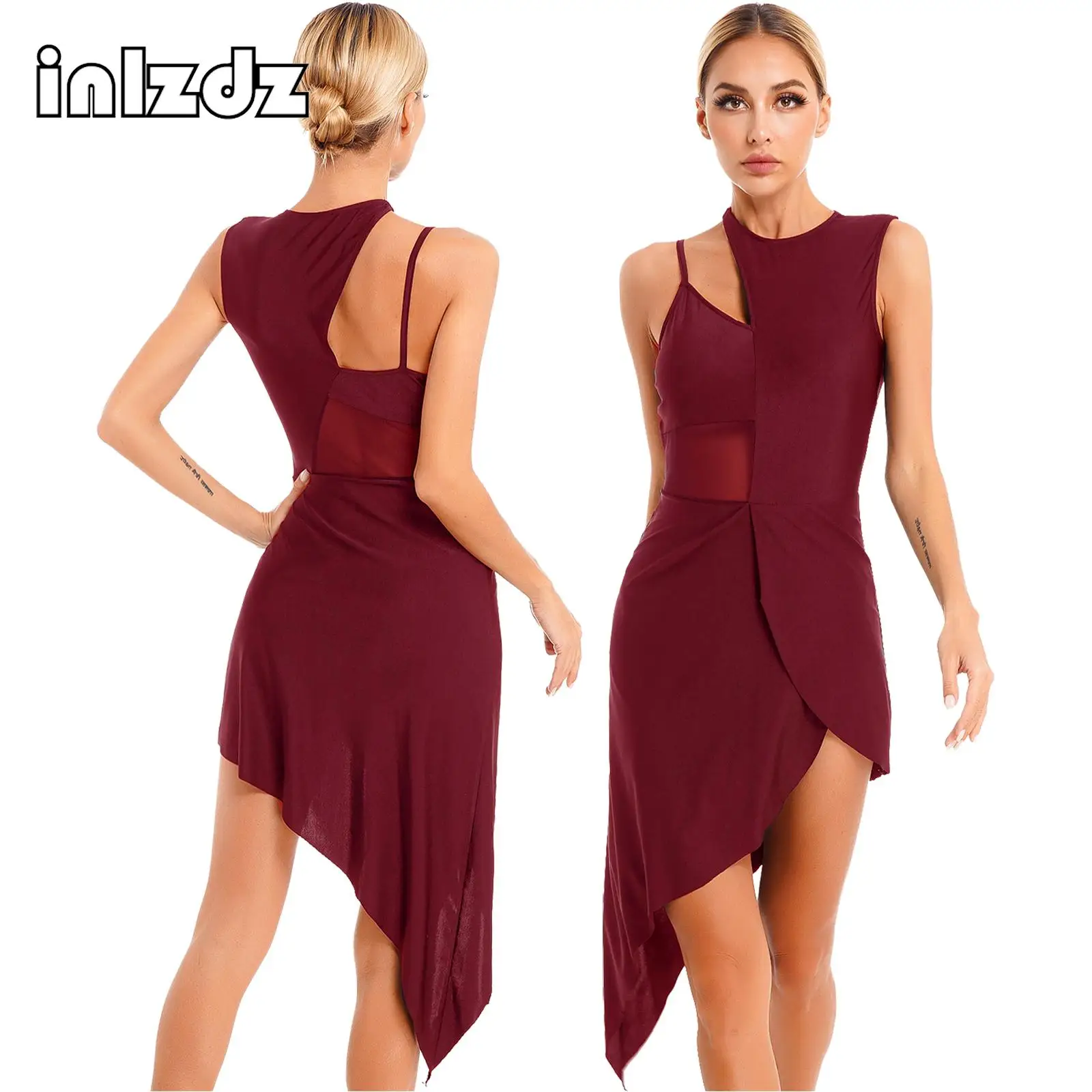 

Women Sleeveless Ballet Modern Contemporary Lyrical Dance Dress Asymmetrical Gymnastics Ballet Dance Leotard Performance Costume